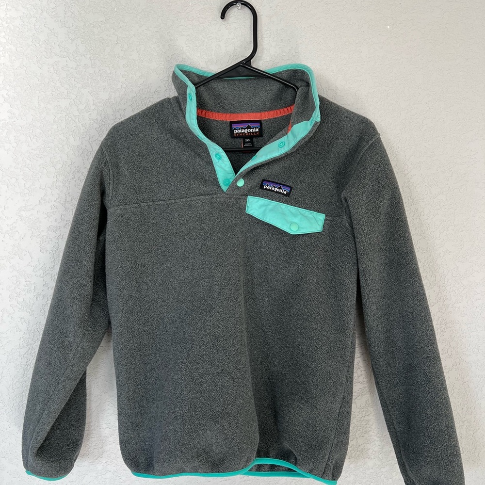 Patagonia Kids Gray and Teal Fleece Jacket